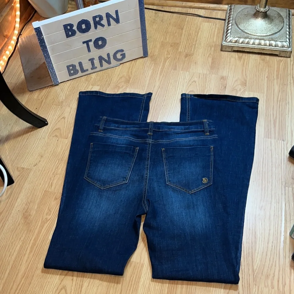 INDIGO REIN CURVY Adorable wide leg bottom blue jeans 5 button sz 7 w 27 l 32.5 - Picture 3 of 6